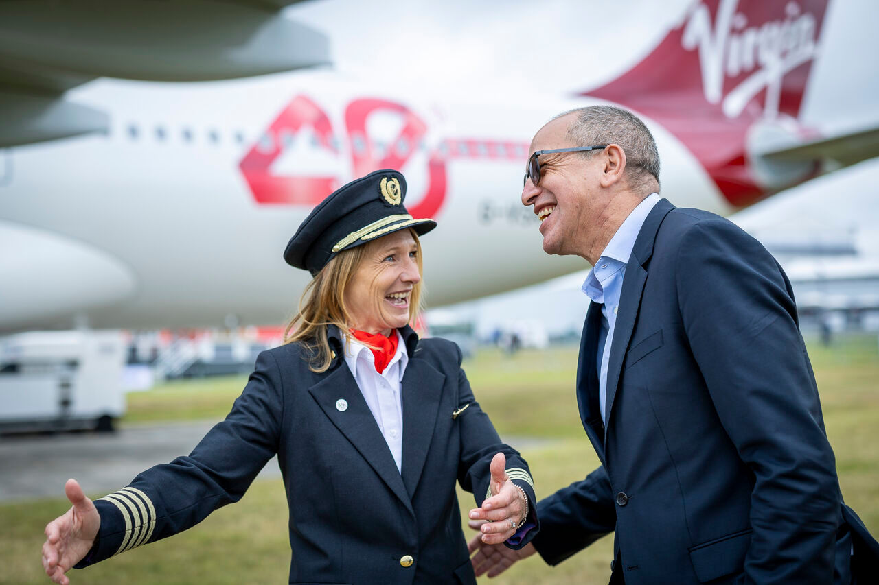 Shai Weiss and a Virgin Atlantic crew member