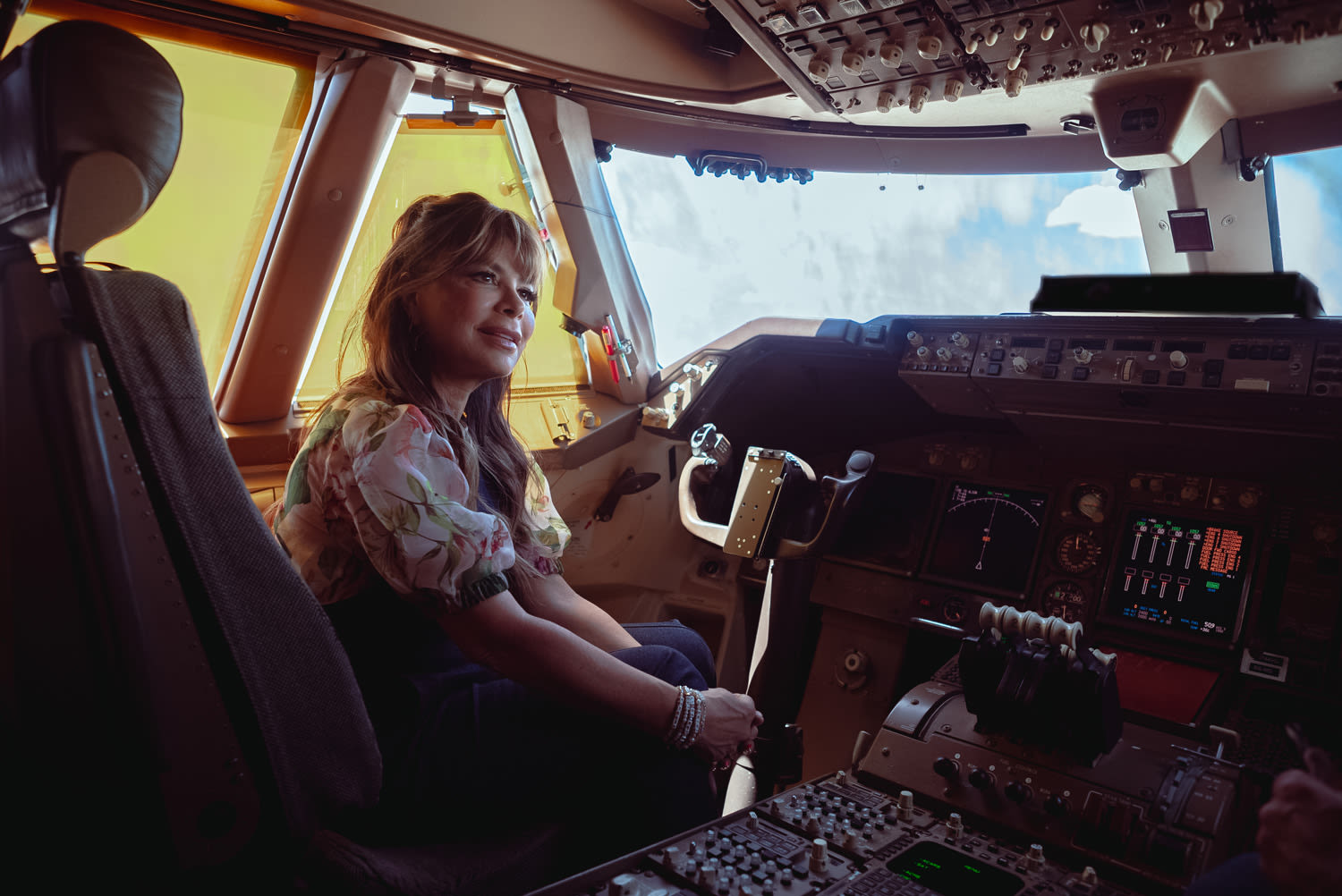 Paul Abdul in the cockpit of Cosmic Girl