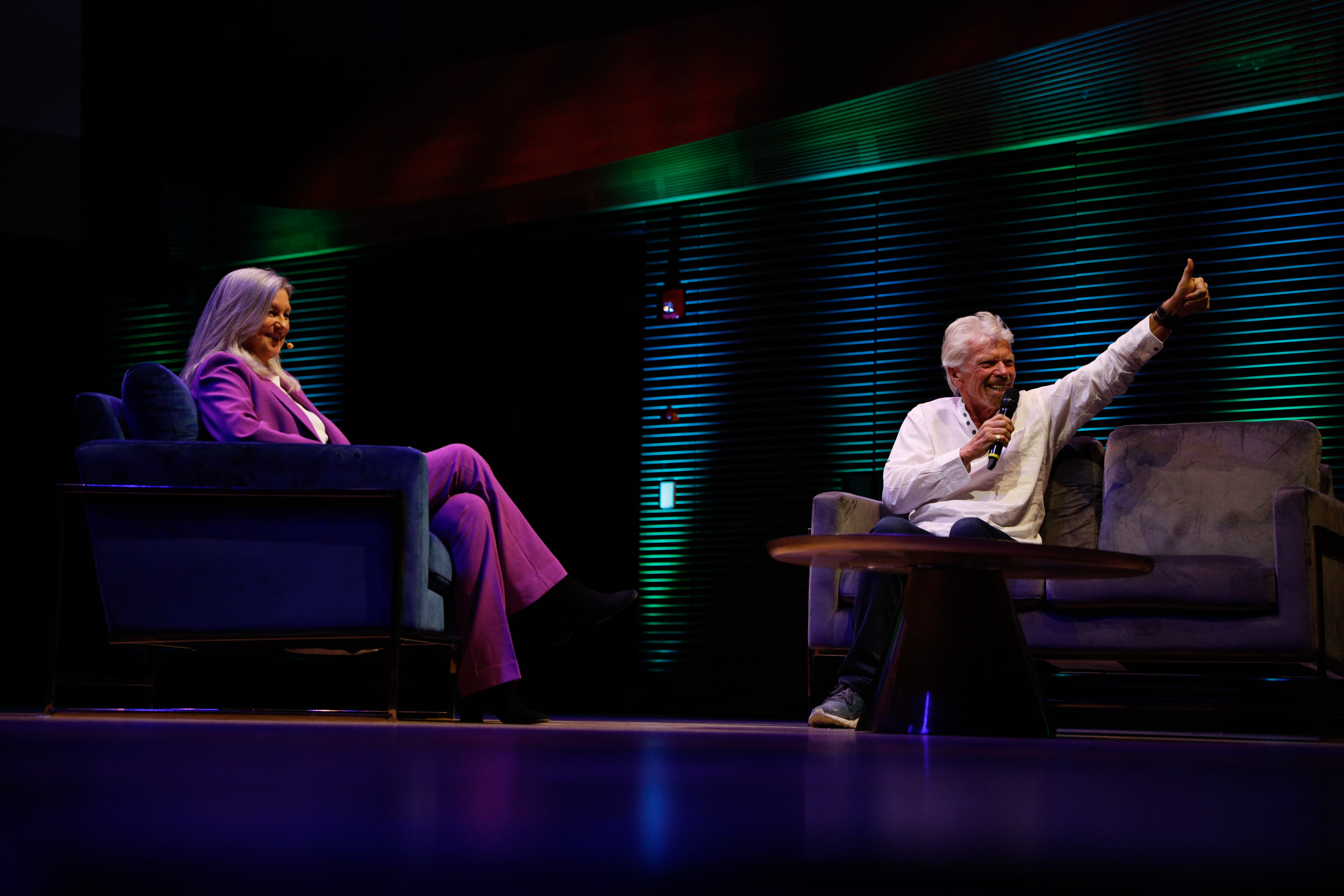 Richard Branson and Kate Griggs on stage at the World Dyslexia Assembly