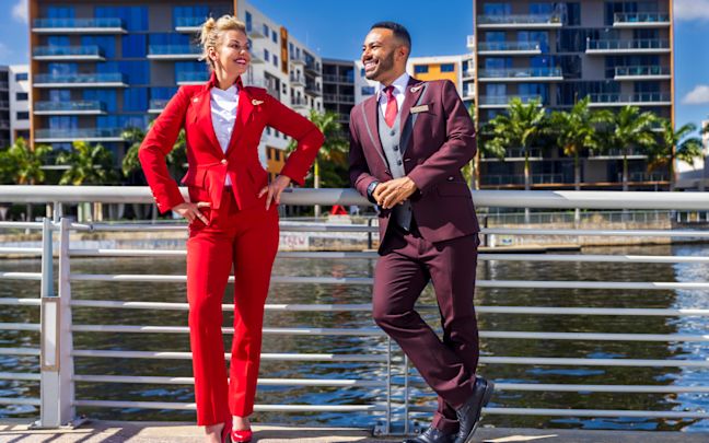 Two Virgin Atlantic cabin crew members hanging out by the water in Tampa