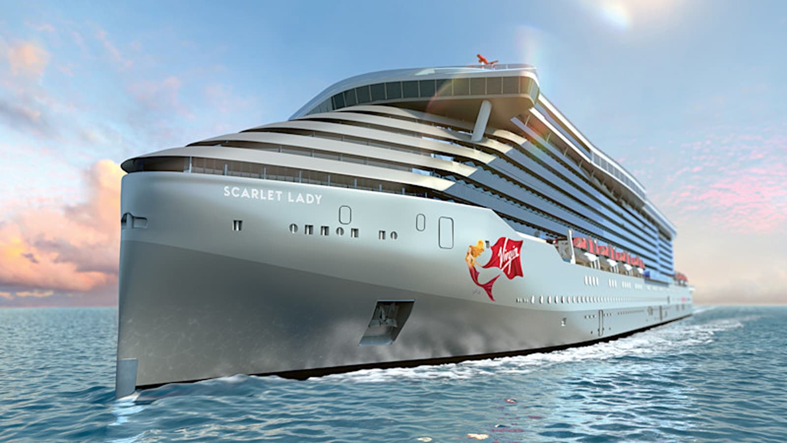 A render image of Virgin Voyages' ship Scarlet Lady