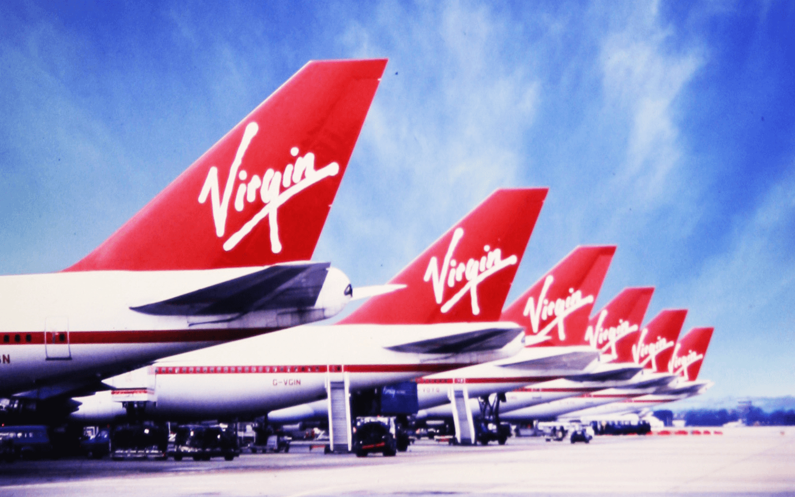 A row of Virgin Atlantic historic livery